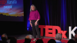 Helen Hirsh Spence on stage at TEDx event